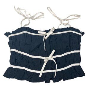 Twenty/Thirty Black & White Tie-Strap Ruffle Top Large